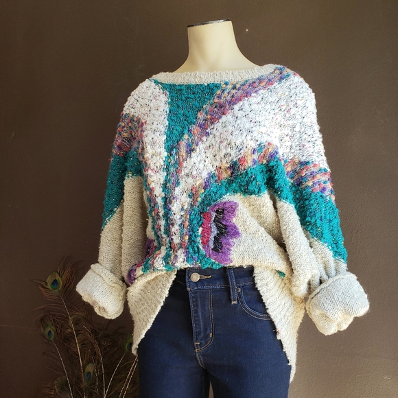 Vintage Sweaters - Vintage Carducci Textured Dolman Sleeve Sweater